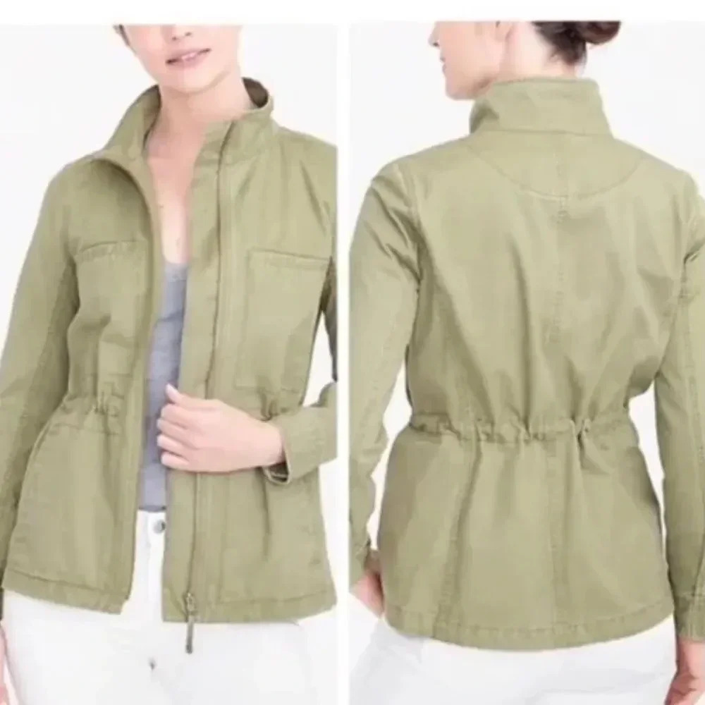 J Crew Utility Jacket Army Green Cinch Waist XS
